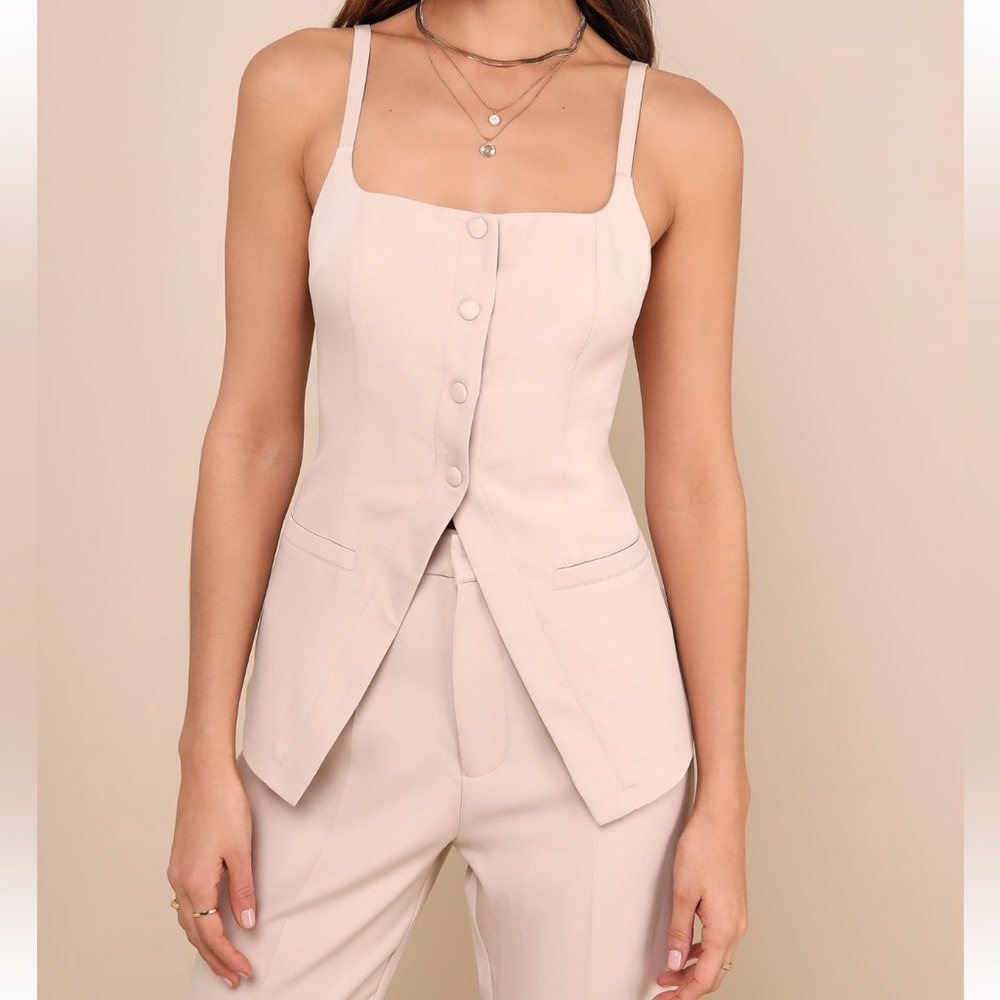 Beige Button-Front Cami Vest Top